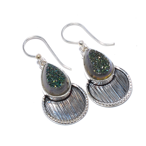 Titanium Agate Drusy 925 Sterling Silver Israeli Earring, Gift for her, Silver Jewelry Earring, Elegant Earring, Blue Gemstone Earring, Drop/Dangle Earring