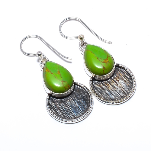 Copper Green Turquoise 925 Sterling Silver Earring, Gift for her, Silver Jewelry Earring, Elegant Earring, Green Gemstone Earring, Drop/Dangle Earring