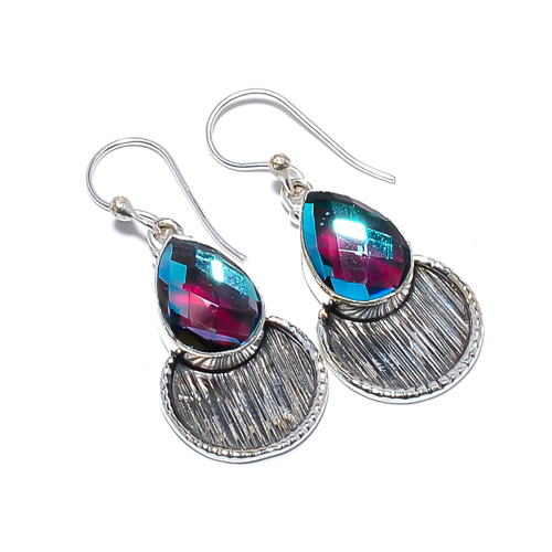 Black Mystic Topaz 925 Sterling Silver Israeli Earring, Gift for her, Silver Jewelry Earring, Elegant Earring, Black Gemstone Earring, Drop/Dangle Earring