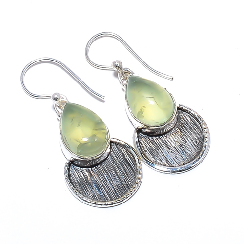 Prehnite Gemstone 925 Sterling Silver Israeli Jewelry Earring 1.56" T2729