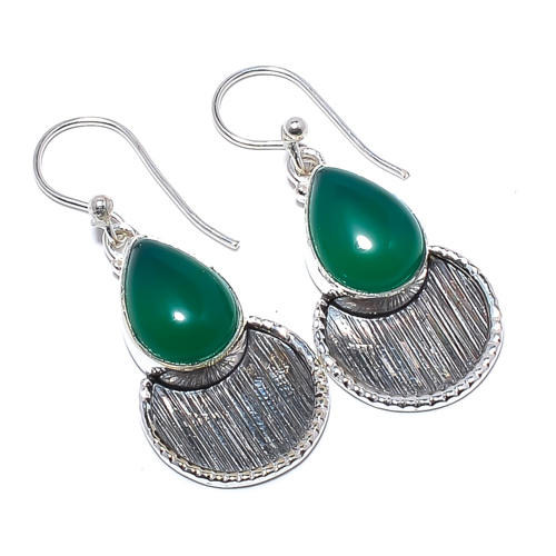 Green Onyx 925 Sterling Silver Israeli Jewelry Earring 1.56" E1707-76 
