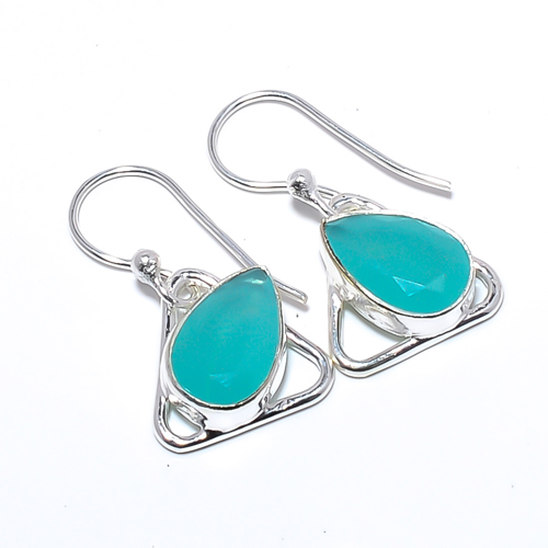 Chalcedony Handmade 925 Sterling Silver Earring, Gift for her, Silver Jewelry Earring, Elegant Earring, Blue Gemstone Earring, Drop/Dangle Earring