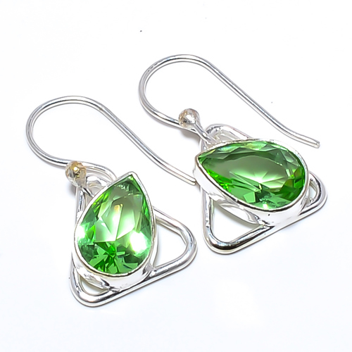 Green Amethyst Handmade 925 Sterling Silver Earring 1.17" W2437