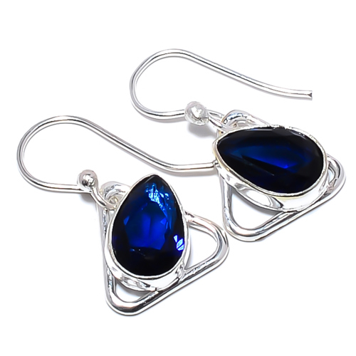 Blue Sapphire 925 Sterling Silver Handmade Earring, Gift for her, Silver Jewelry Earring, Elegant Earring, Blue Gemstone Earring, Drop/Dangle Earring