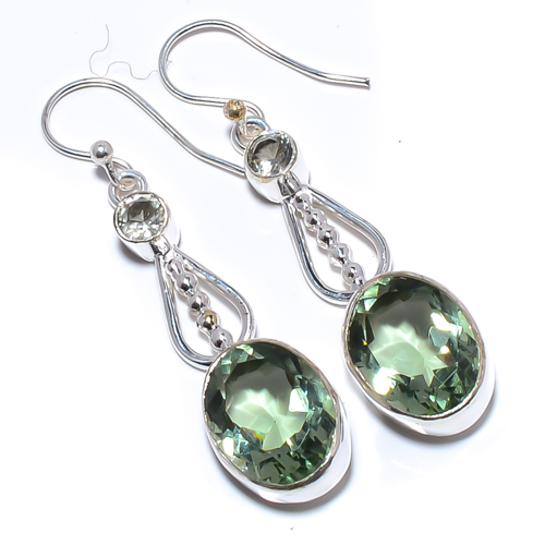 Green Amethyst Handmade 925 Sterling Silver Earring, Gift for her, Silver Jewelry Earring, Elegant Earring, Green Gemstone Earring, Drop/Dangle Earring