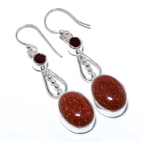 Golden Sunstone & Garnet 925 Sterling Silver Earring, Gift for her, Silver Jewelry Earring, Elegant Earring, Golden Gemstone Earring, Drop/Dangle Earring