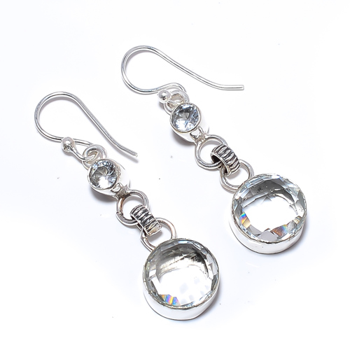 White Topaz Handmade 925 Sterling Silver Earring 1.83" E1752-18