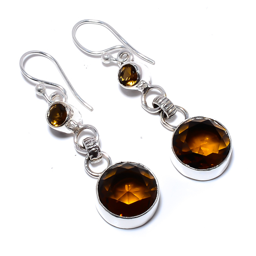 Smoky Quartz Handmade 925 Sterling Silver Jewelry Earring 1.83" T974