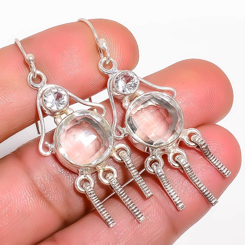 White Topaz Handmade 925 Sterling Silver Jewelry Earring, Gift for her, Silver Jewelry Earring, Elegant Earring, White Gemstone Earring, Drop/Dangle Earring