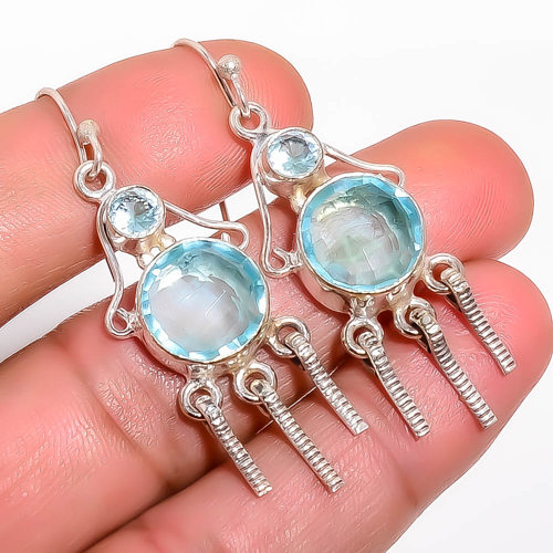 Blue Topaz Handmade 925 Sterling Silver Earring 2.15" E1778-50