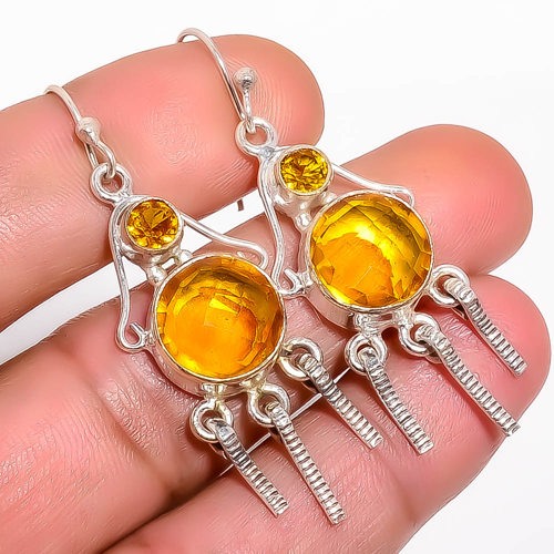 Citrine Handmade 925 Sterling Silver Earring, Gift for her, Silver Jewelry Earring, Elegant Earring, Yellow Gemstone Earring, Drop/Dangle Earring