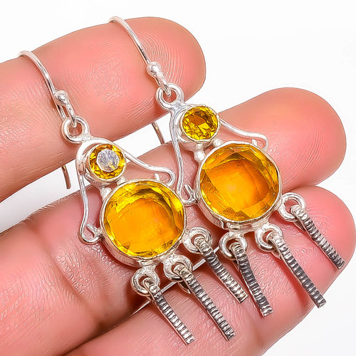 Citrine Handmade 925 Sterling Silver Jewelry Earring, Gift for her, Silver Jewelry Earring, Elegant Earring, Yellow Gemstone Earring, Drop/Dangle Earring