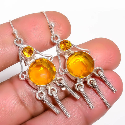 Citrine Handmade 925 Sterling Silver Jewelry Earring, Gift for her, Silver Jewelry Earring, Elegant Earring, Yellow Gemstone Earring, Drop/Dangle Earring