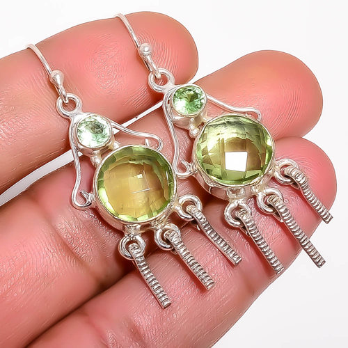 Green Amethyst Handmade 925 Sterling Silver Earring, Gift for her, Silver Jewelry Earring, Elegant Earring, Green Gemstone Earring, Drop/Dangle Earring