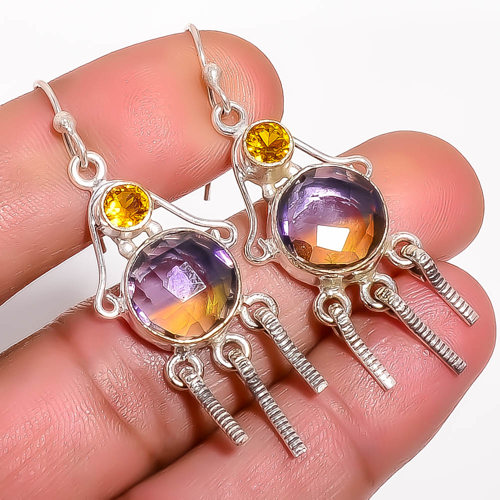 Ametrine & Citrine 925 Sterling Silver Earring, Gift for her, Silver Jewelry Earring, Elegant Earring, Blue Gemstone Earring, Drop/Dangle Earring