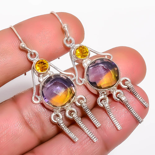 Ametrine & Citrine 925 Sterling Silver Earring, Gift for her, Silver Jewelry Earring, Elegant Earring, Blue Gemstone Earring, Drop/Dangle Earring