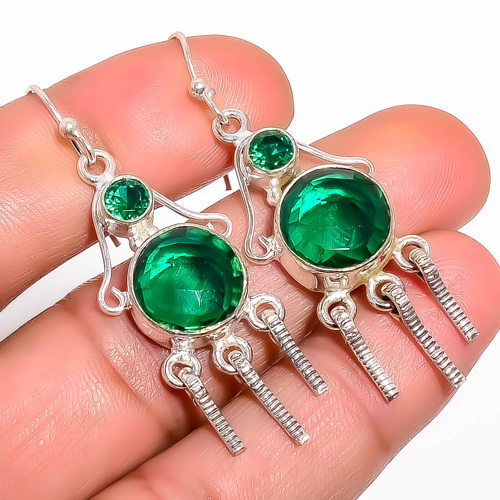 Emerald Quartz Handmade 925 Sterling Silver Earring, Gift for her, Silver Jewelry Earring, Elegant Earring, Green Gemstone Earring, Drop/Dangle Earring