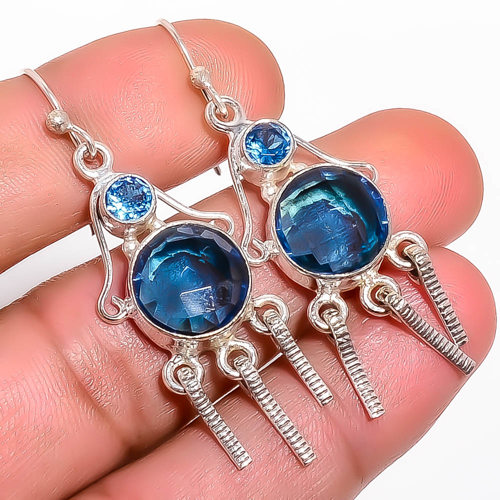 Blue Sapphire Handmade 925 Sterling Silver Earring, Gift for her, Silver Jewelry Earring, Elegant Earring, Blue Gemstone Earring, Drop/Dangle Earring