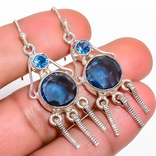Blue Sapphire Handmade 925 Sterling Silver Earring, Gift for her, Silver Jewelry Earring, Elegant Earring, Blue Gemstone Earring, Drop/Dangle Earring