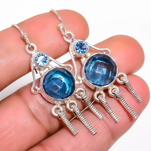 Blue Sapphire 925 Sterling Silver Handmade Earring, Gift for her, Silver Jewelry Earring, Elegant Earring, Blue Gemstone Earring, Drop/Dangle Earring