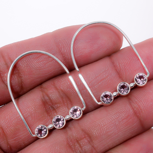 Rose Quartz 925 Sterling Silver Jewelry Earring, Drop Dangle Earring, Gift For Her, Round Earring, Pink Earring, Silver Jewelry Earring