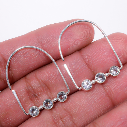 White Topaz 925 Sterling Silver Jewelry Earring, Drop Dangle Earring, Gift For Her, Round Earring, White Earring, Silver Jewelry Earring