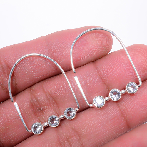 White Topaz 925 Sterling Silver Jewelry Earring, Drop Dangle Earring, Gift For Her, Round Earring, White Earring, Silver Jewelry Earring
