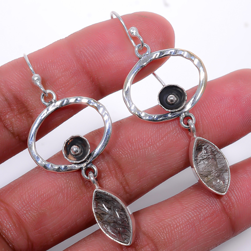 Salt Paper Rutilated Quartz - Srilanka 925 Sterling Silver Bali Earring 2.18" T1