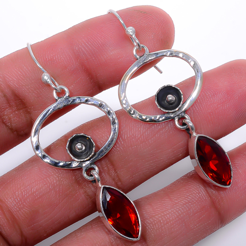 Garnet 925 Sterling Silver Earring, Drop Dangle Earring, Gift For Her, Marquise Earring, Red Earring, Silver Jewelry Earring