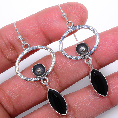 Black Onyx 925 Sterling Silver Earring, Drop Dangle Earring, Gift For Her, Marquise Earring, Black Earring, Silver Jewelry Earring