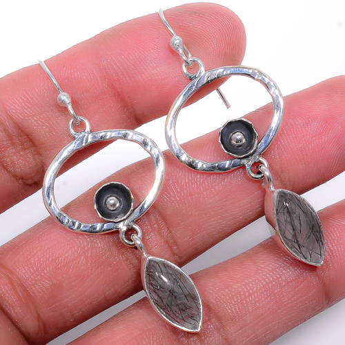 Salt Paper Rutilated Quartz - Srilanka 925 Sterling Silver Bali Earring 2.18" T0