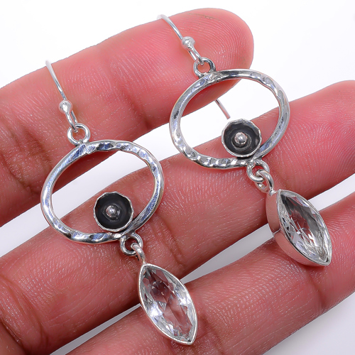 White Topaz 925 Sterling Silver Jewelry Earring, Drop Dangle Earring, Gift For Her, Marquise Earring, White Earring, Silver Jewelry Earring