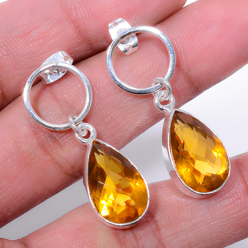 Citrine Handmade 925 Sterling Silver Jewelry Earring, Drop Dangle Earring, Gift For Her, Pear Earring, Yellow Earring, Silver Jewelry Earring