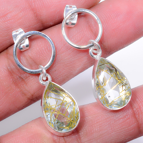 Golden Rutilated Quartz 925 Sterling Silver Jewelry Earring, Drop Dangle Earring, Gift For Her, Pear Earring, Golden Earring, Silver Jewelry Earring