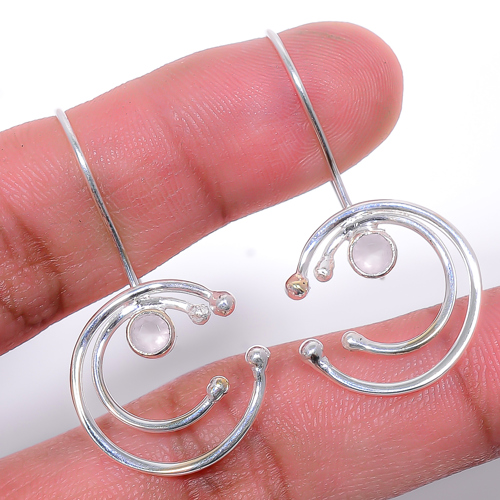 Rose Quartz Handmade 925 Sterling Silver Jewelry Earring, Drop Dangle Earring, Gift For Her, Round Earring, Pink Earring, Silver Jewelry Earring