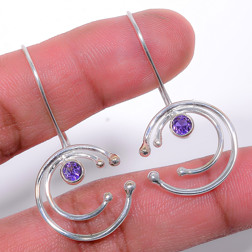 Amethyst Handmade 925 Sterling Silver Jewelry Earring, Drop Dangle Earring, Gift For Her, Round Earring, Purple Earring, Silver Jewelry Earring