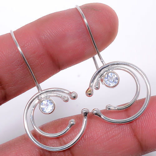 White Topaz Handmade 925 Sterling Silver Jewelry Earring, Drop Dangle Earring, Gift For Her, Round Earring, White Earring, Silver Jewelry Earring