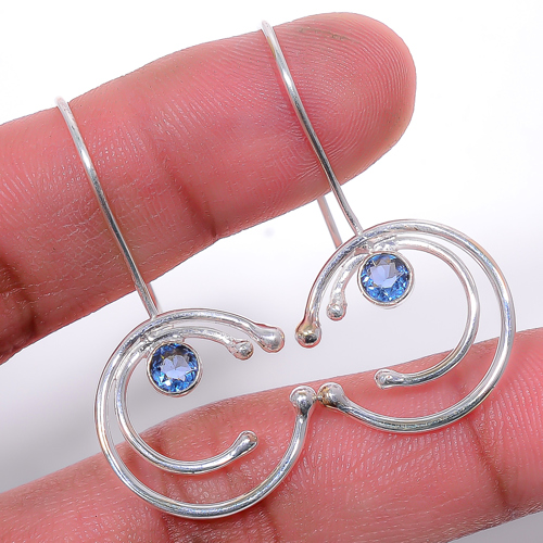 Tanzanite Quartz Handmade 925 Sterling Silver Earring 1.56" T8671