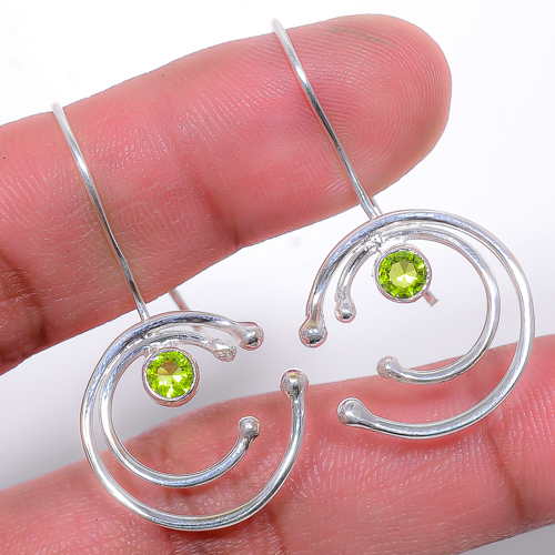 Peridot Handmade 925 Sterling Silver Jewelry Earring, Drop Dangle Earring, Gift For Her, Round Earring, Green Earring, Silver Jewelry Earring