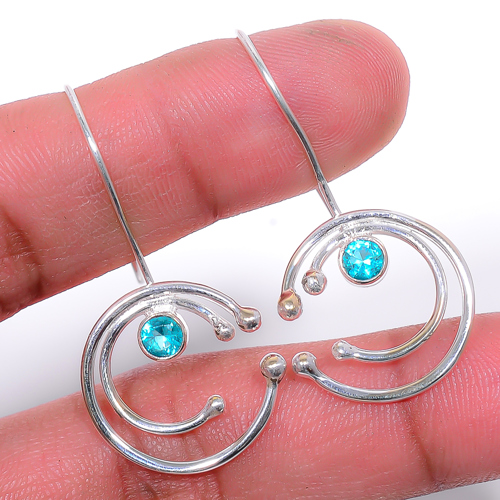 Blue Topaz Handmade 925 Sterling Silver Jewelry Earring, Drop Dangle Earring, Gift For Her, Round Earring, Blue Earring, Silver Jewelry Earring