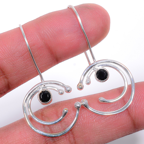 Black Onyx Handmade 925 Sterling Silver Jewelry Earring, Drop Dangle Earring, Gift For Her, Round Earring, Black Earring, Silver Jewelry Earring