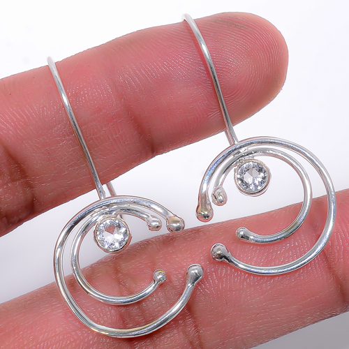 White Topaz Handmade 925 Sterling Silver Jewelry Earring, Drop Dangle Earring, Gift For Her, Round Earring, White Earring, Silver Jewelry Earring