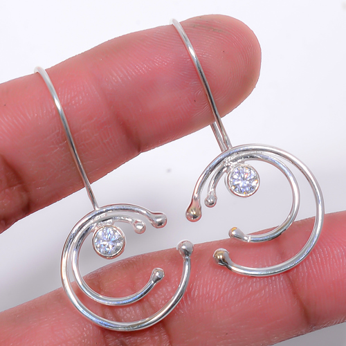 White Cz Handmade 925 Sterling Silver Jewelry Earring, Drop Dangle Earring, Gift For Her, Round Earring, White Earring, Silver Jewelry Earring