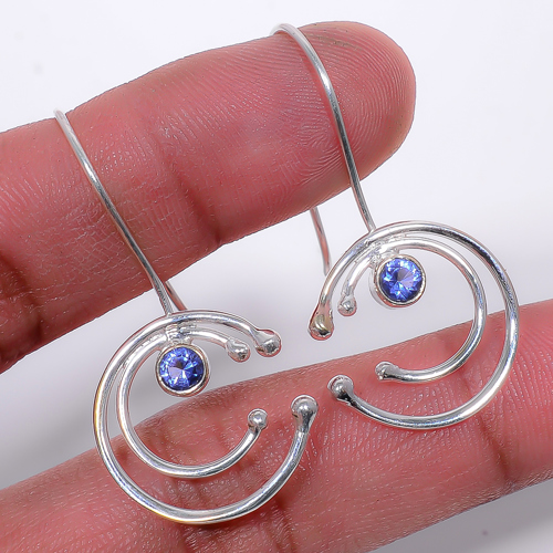 Tanzanite Quartz Handmade 925 Sterling Silver Earring 1.56" T8692