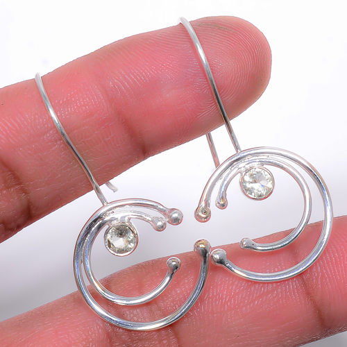 White Topaz Handmade 925 Sterling Silver Jewelry Earring, Drop Dangle Earring, Gift For Her, Round Earring, White Earring, Silver Jewelry Earring