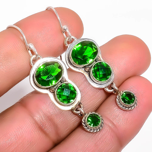 Emerald Quartz 925 Sterling Silver Jewelry Earring, Drop Dangle Earring, Gift For Her, Oval Earring, Green Earring, Silver Jewelry Earring