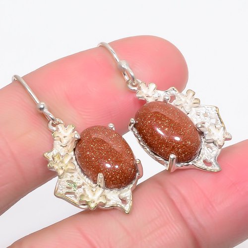 Golden Sun Stone 925 Sterling Silver Earring, Drop Dangle Earring, Gift For Her, Oval Earring, Golden Earring, Silver Jewelry Earring