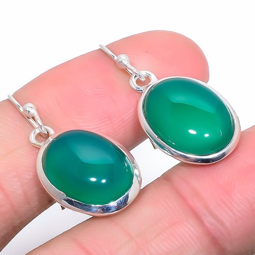 Green Onyx 925 Sterling Silver Jewelry Earring, Drop Dangle Earring, Gift For Her, Oval Earring, Green Earring, Silver Jewelry Earring