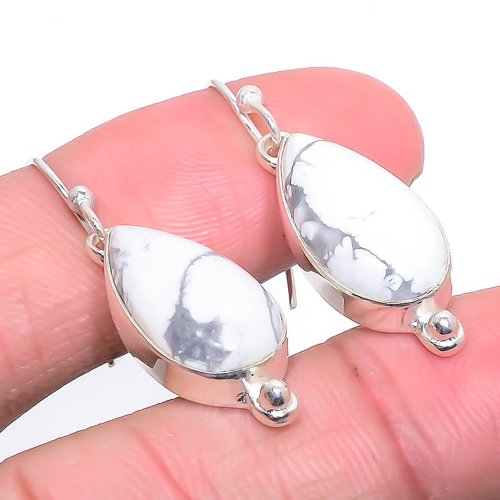 American Howlite 925 Sterling Silver Jewelry Earring, Drop Dangle Earring, Gift For Her, Pear Earring, White Earring, Silver Jewelry Earring