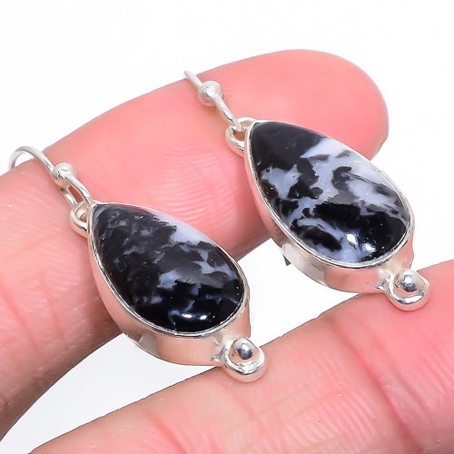 Zebra Zasper 925 Sterling Silver Earring, Drop Dangle Earring, Gift For Her, Pear Earring, Black Earring, Silver Jewelry Earring